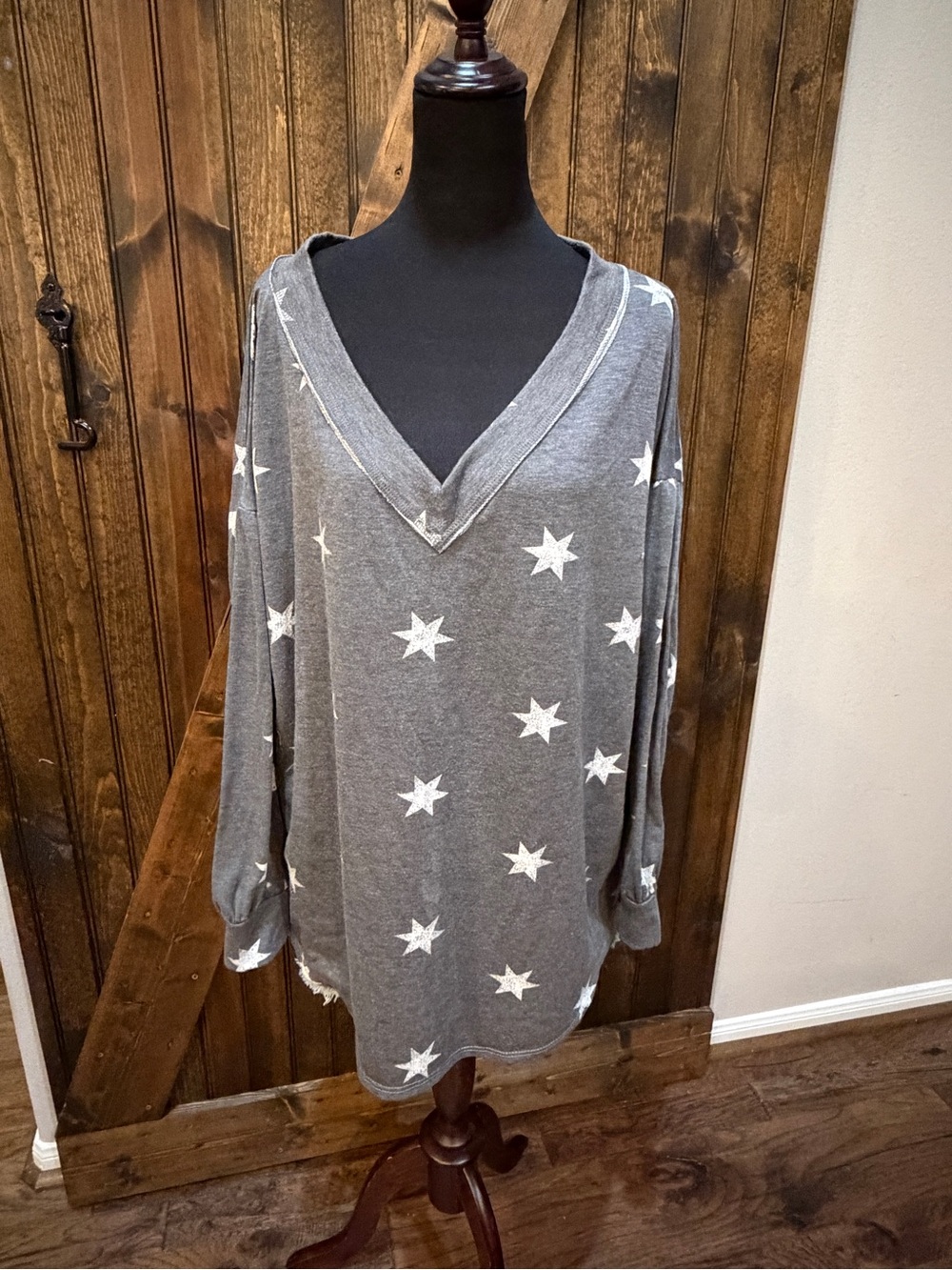 First Love Gray Star V-Neck Sweatshirt